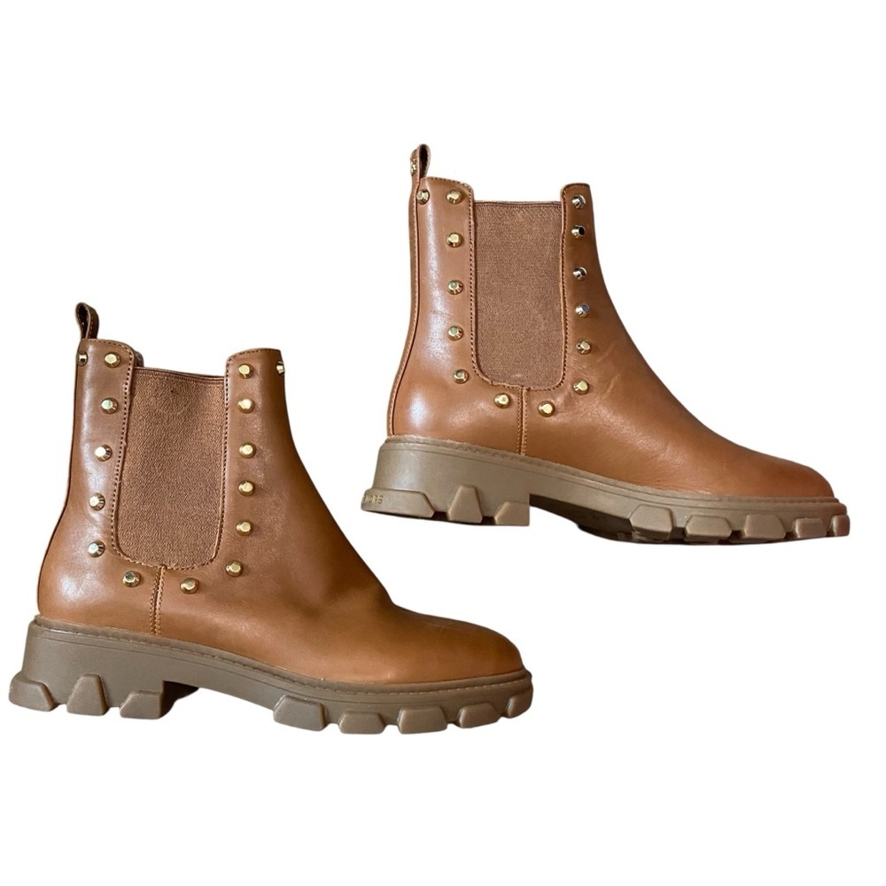 Michael Kors Brown Ridley Astor Stud Leather Chelsea Boot Size 6 - Picture 3 of 8